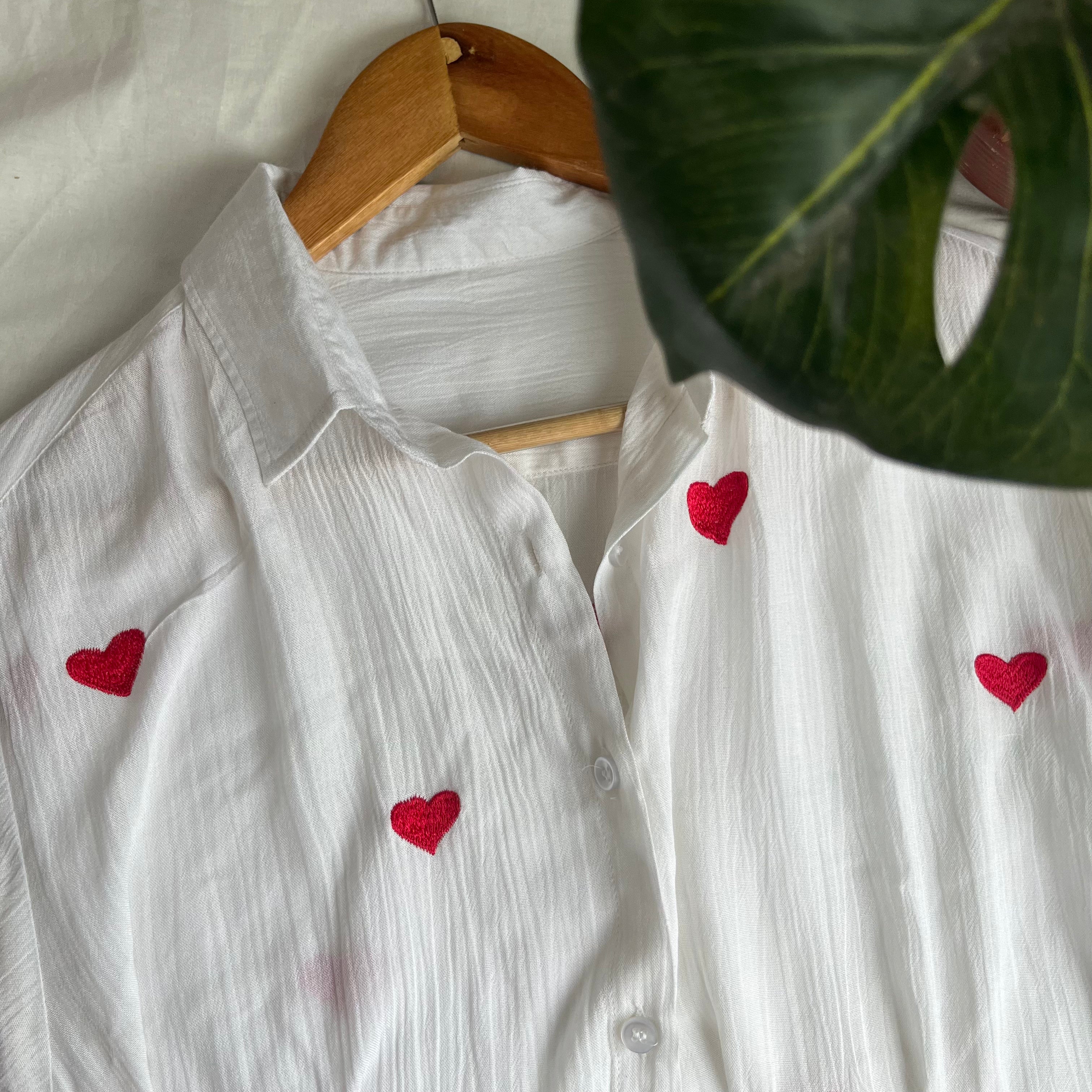 Heart embroidery cotton shirt