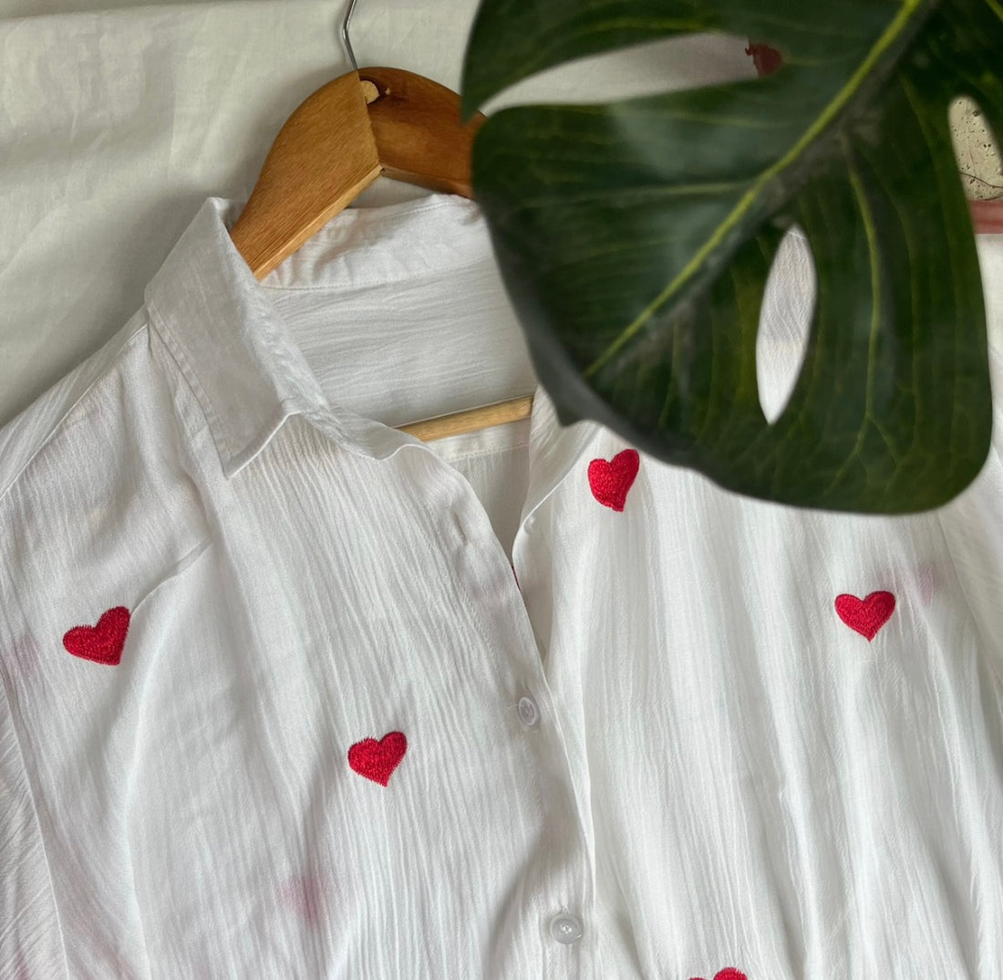 Embroidered women’s shirt, heart embroidery. 