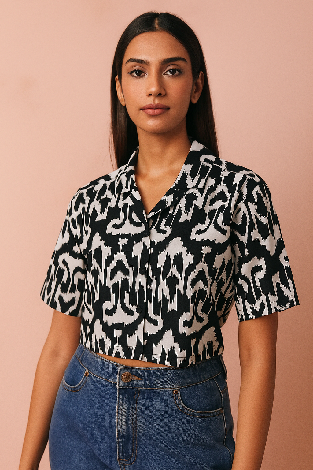 Black ikat crop shirt