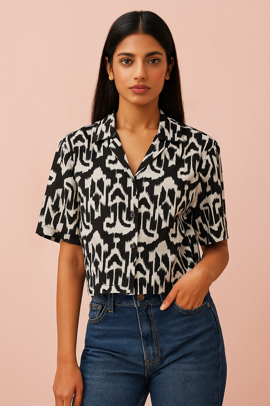 Black ikat crop shirt
