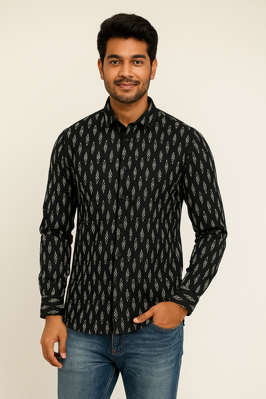 Black ikat printed shirt