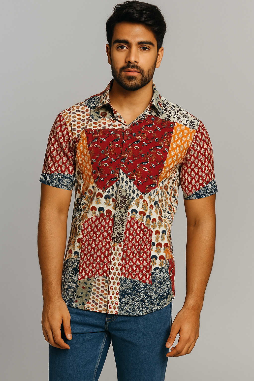 Orange patched shirt