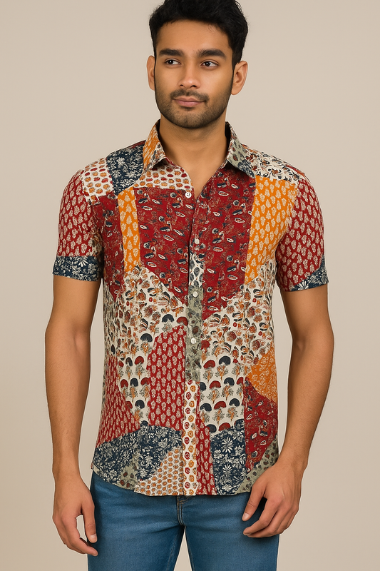 Orange patched shirt