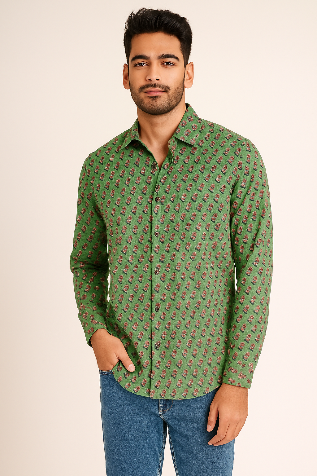 GREEN BLOCK PRINTED SHIRT