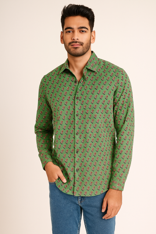 GREEN BLOCK PRINTED SHIRT