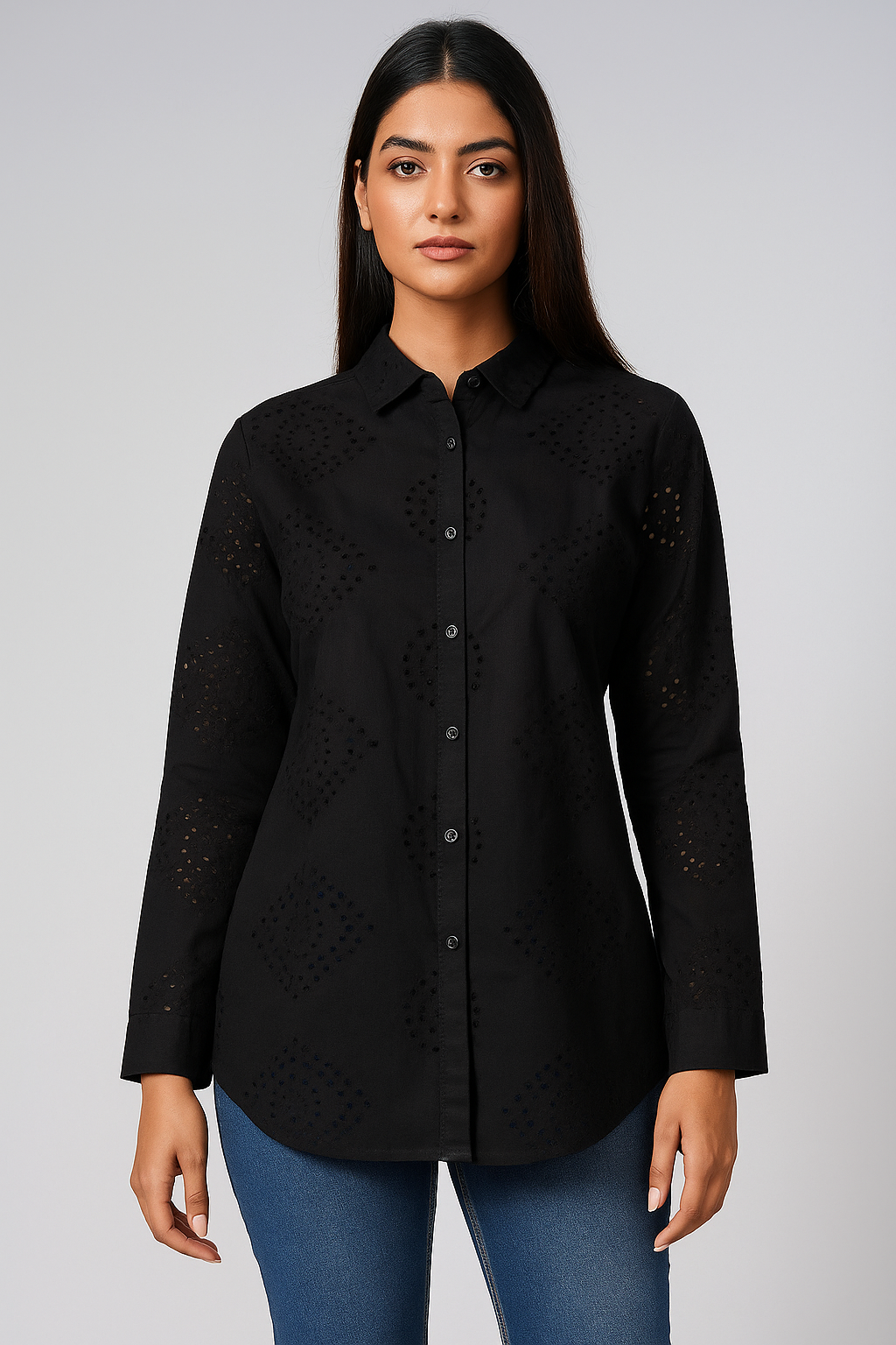 BLACK SCHIFFLEE SHIRT