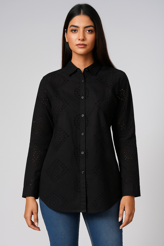 BLACK SCHIFFLEE SHIRT