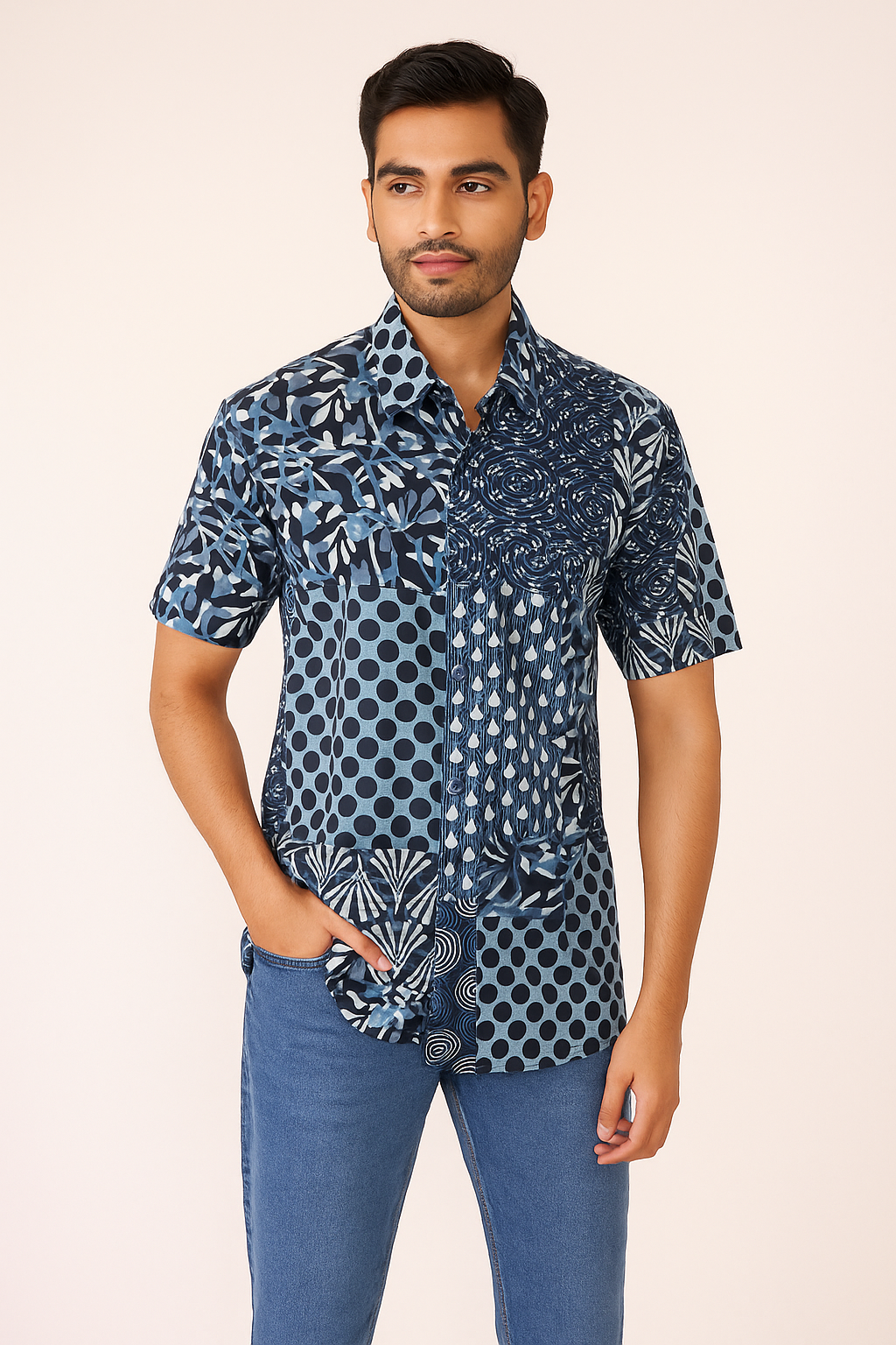 Mens blue patched shirt