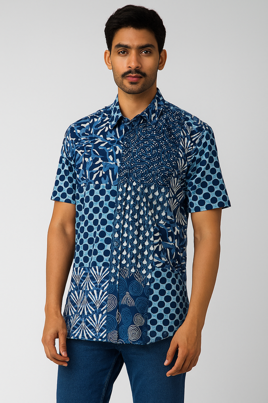 Mens blue patched shirt