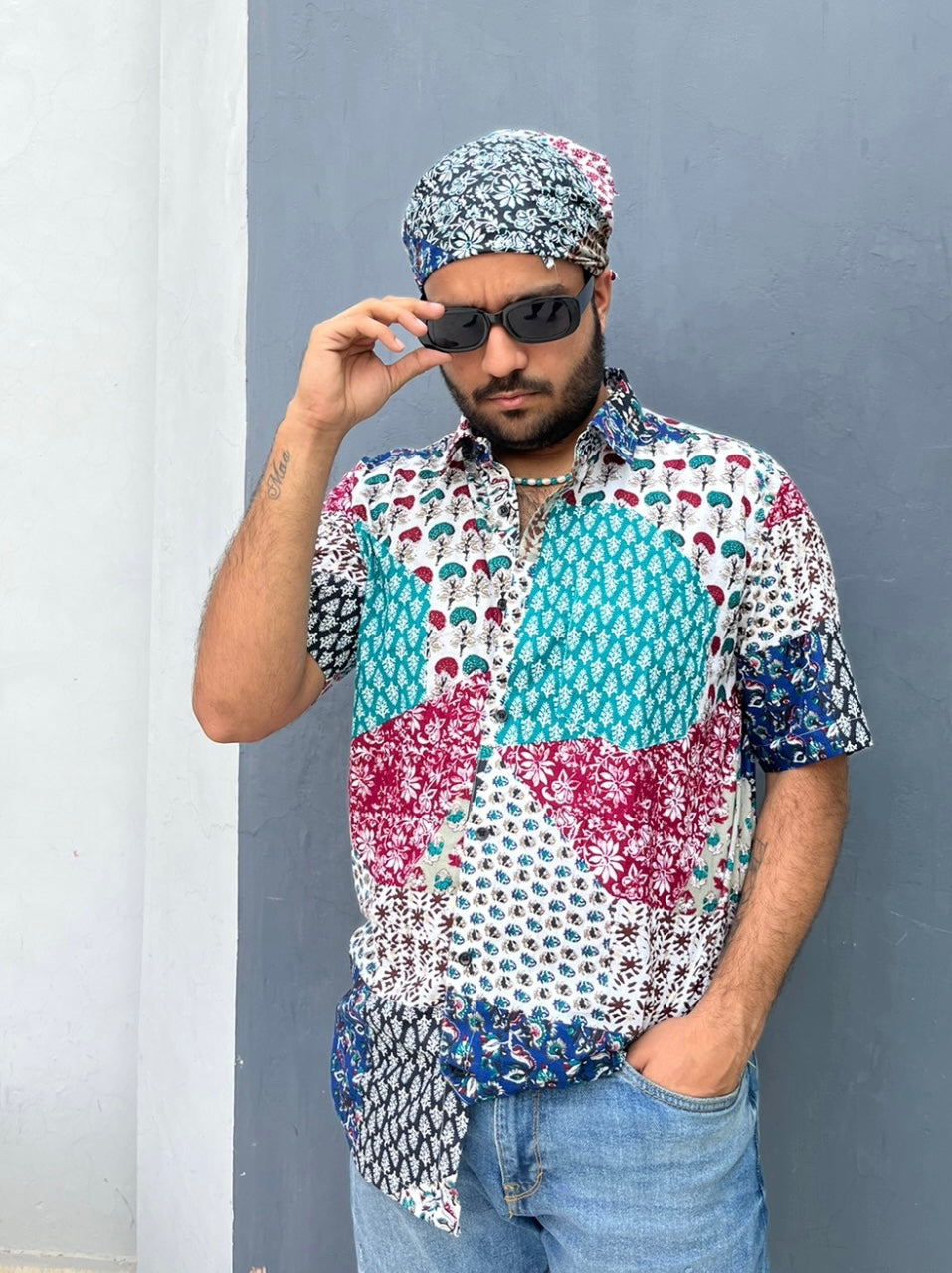 Blue patched shirt