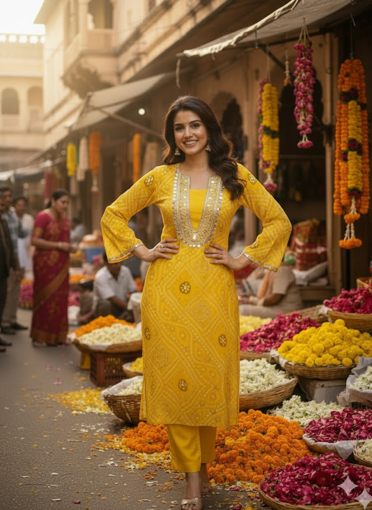 Bandhani Kurta Set  (3pcs set)