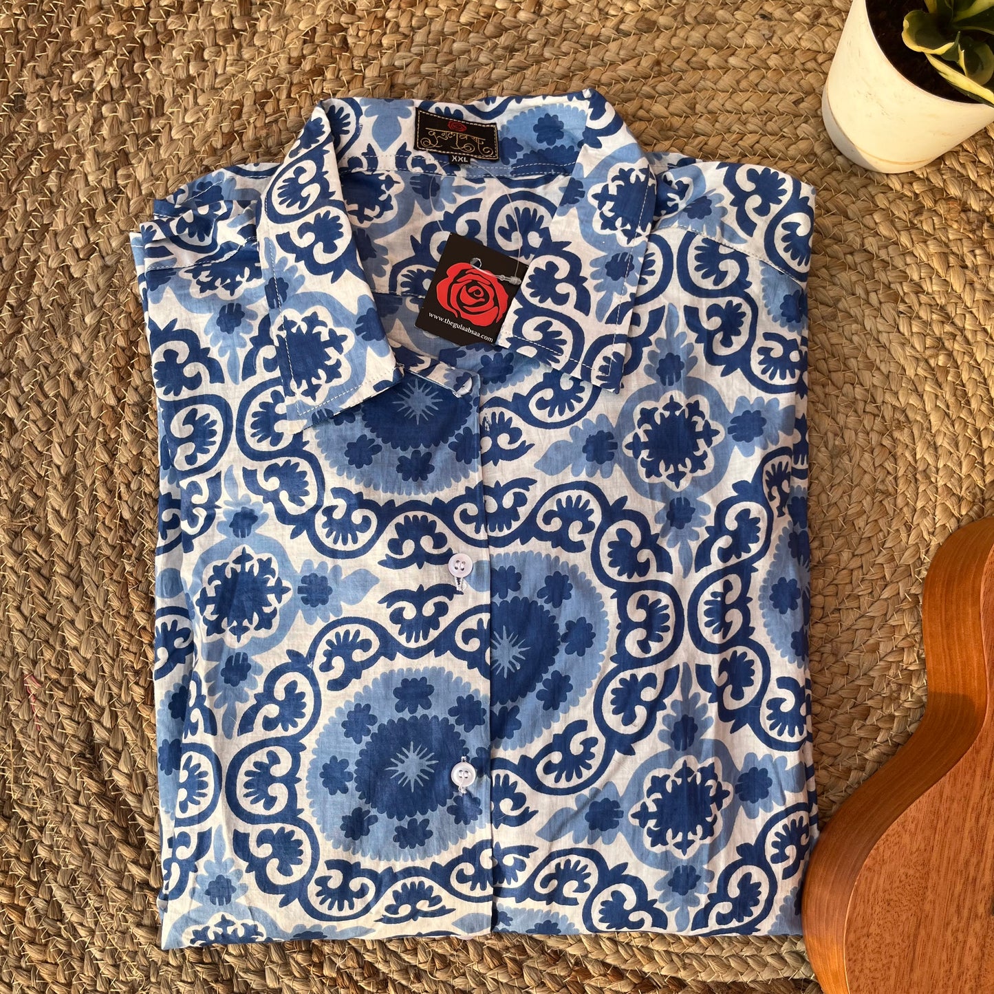 Blue geometric design shirt
