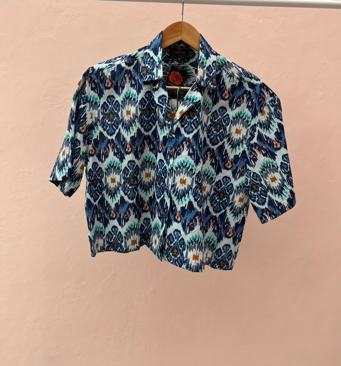Blue ikat crop shirt
