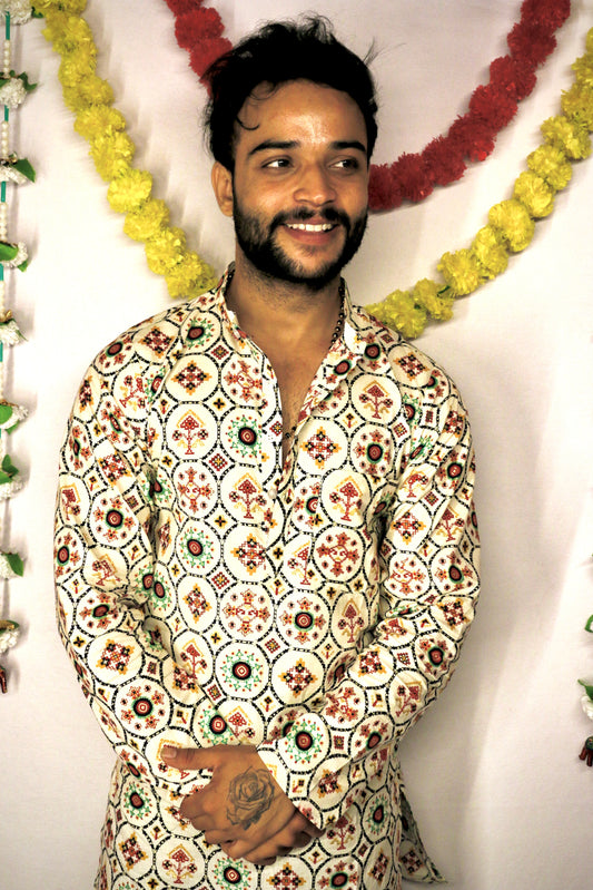 Men’s cream printed kurta