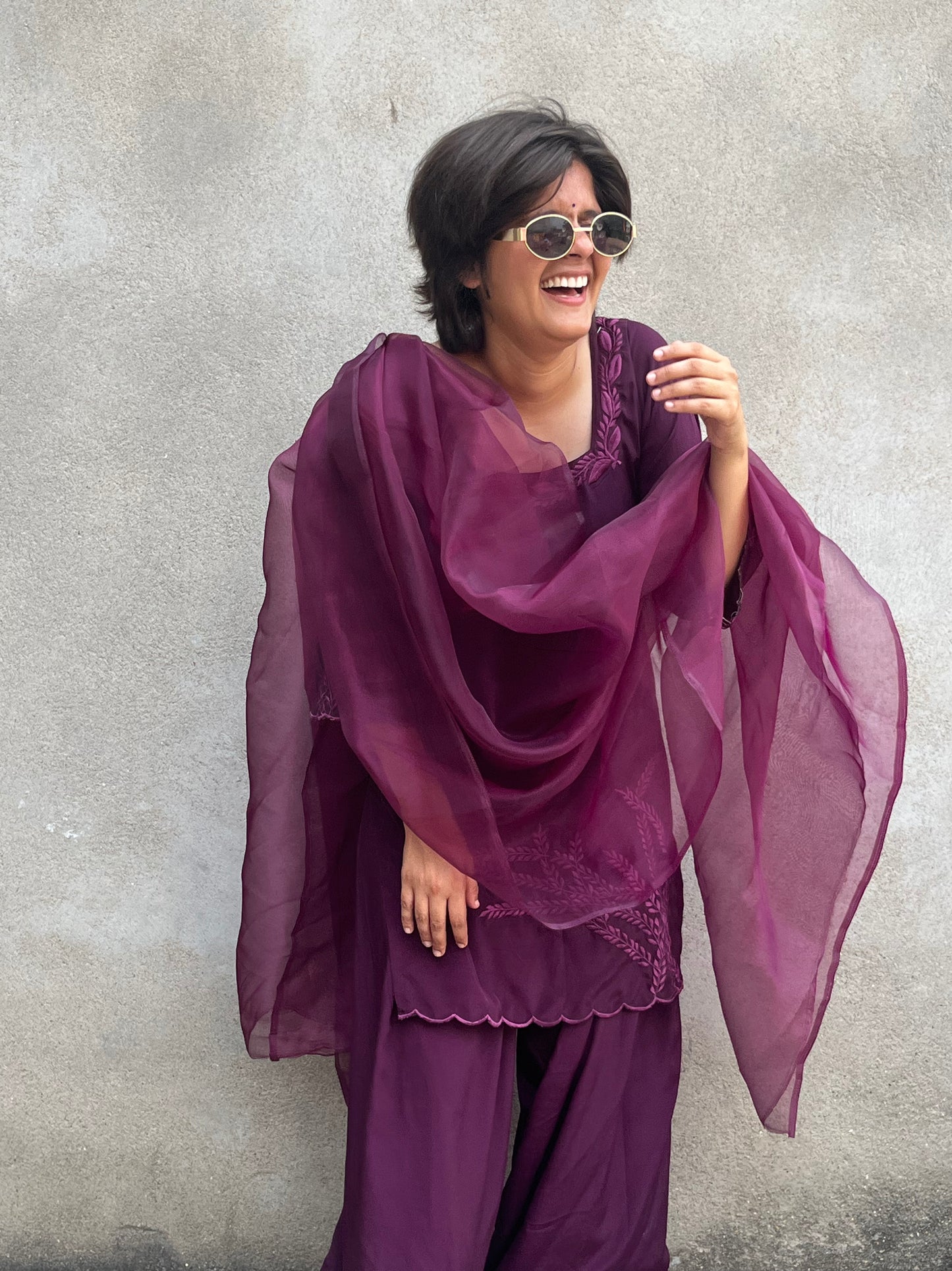 Plum embroidered farahi salwar suit set