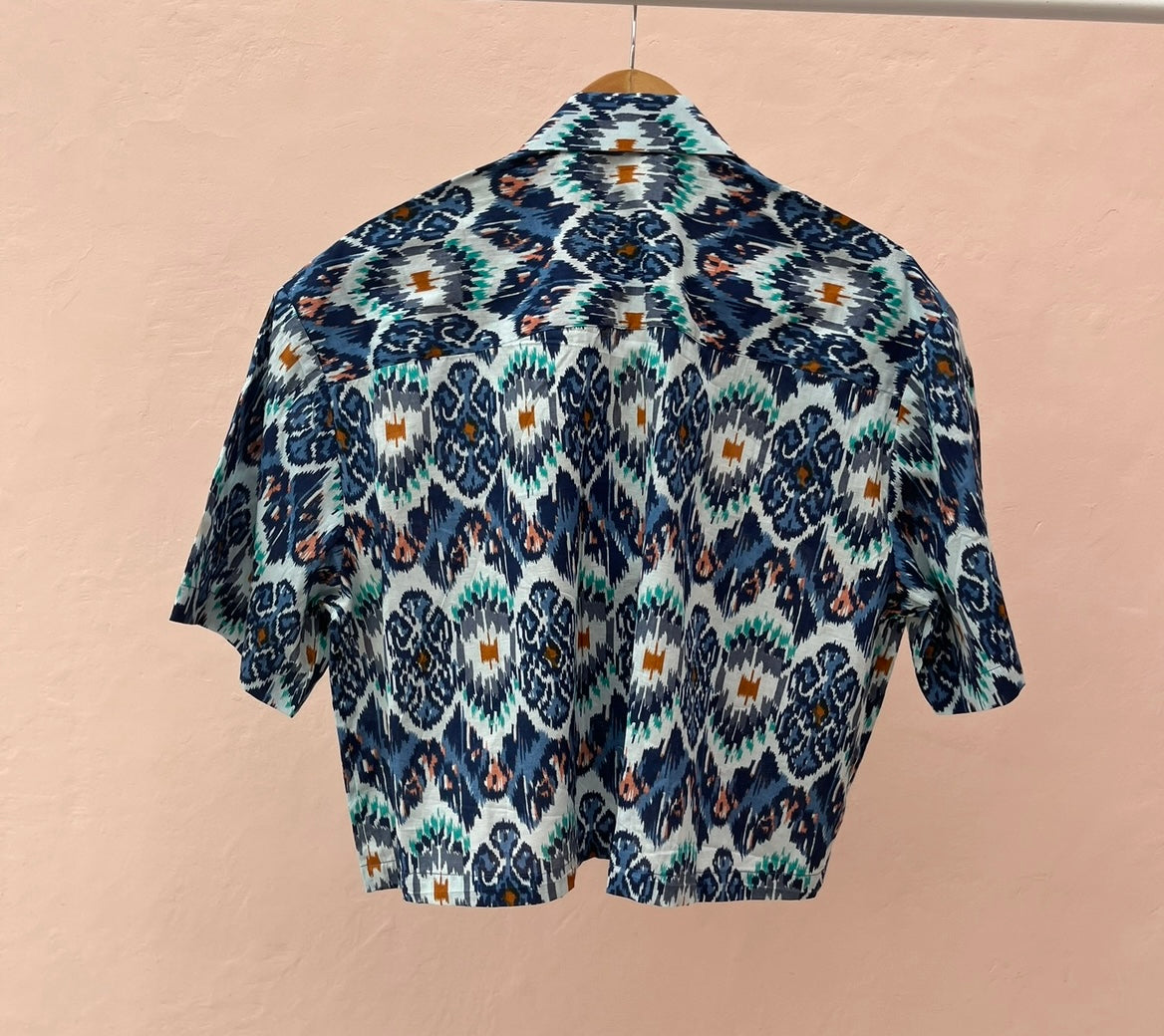 Blue ikat crop shirt