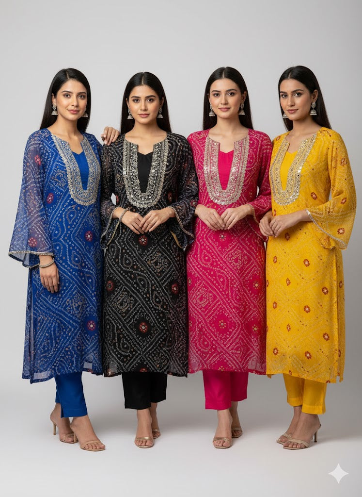 Blush Pink Bandhej Set(3pcs)