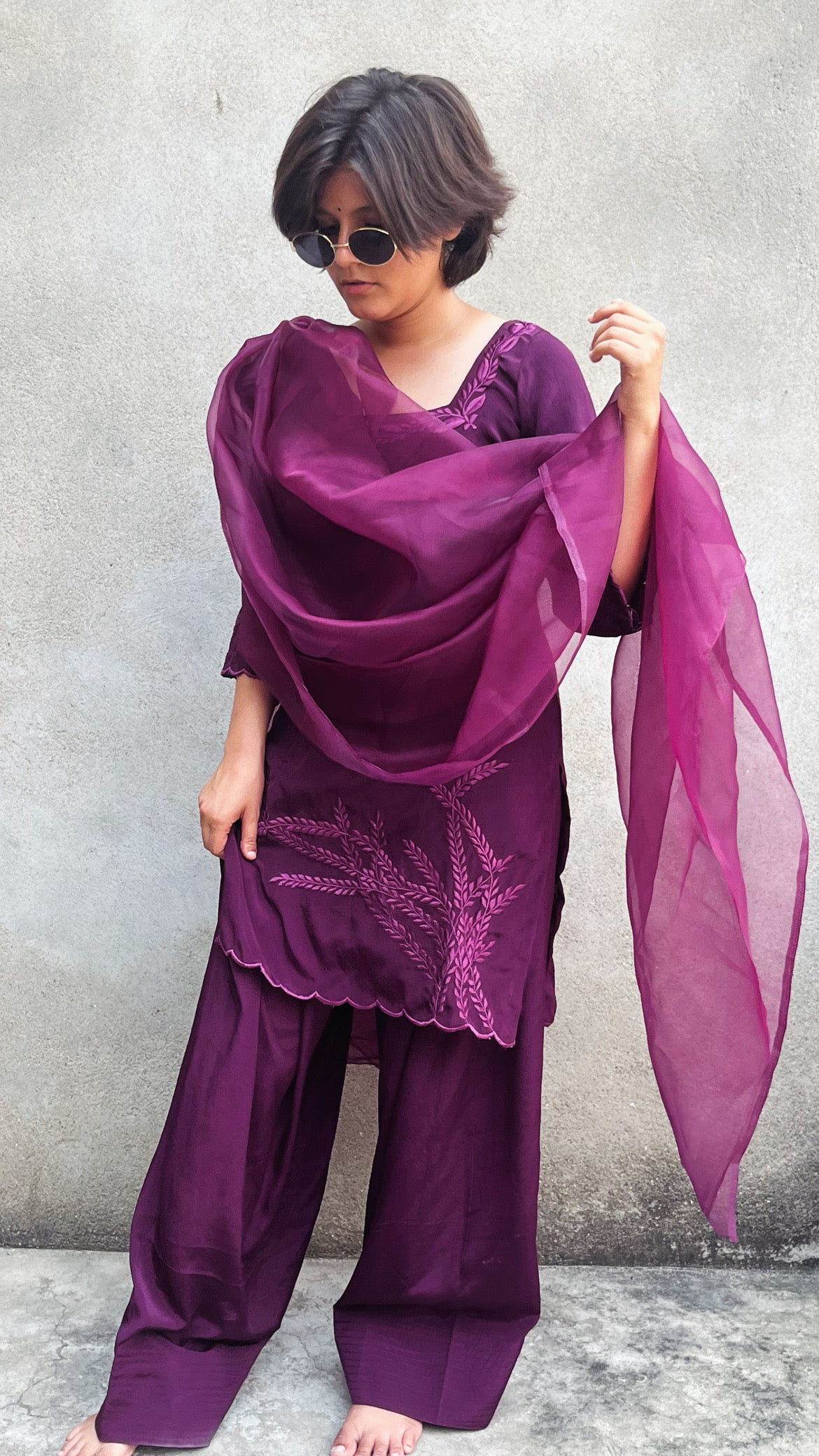 Plum embroidered farahi salwar suit set