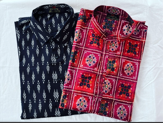 Maroon Bhandhani kurta