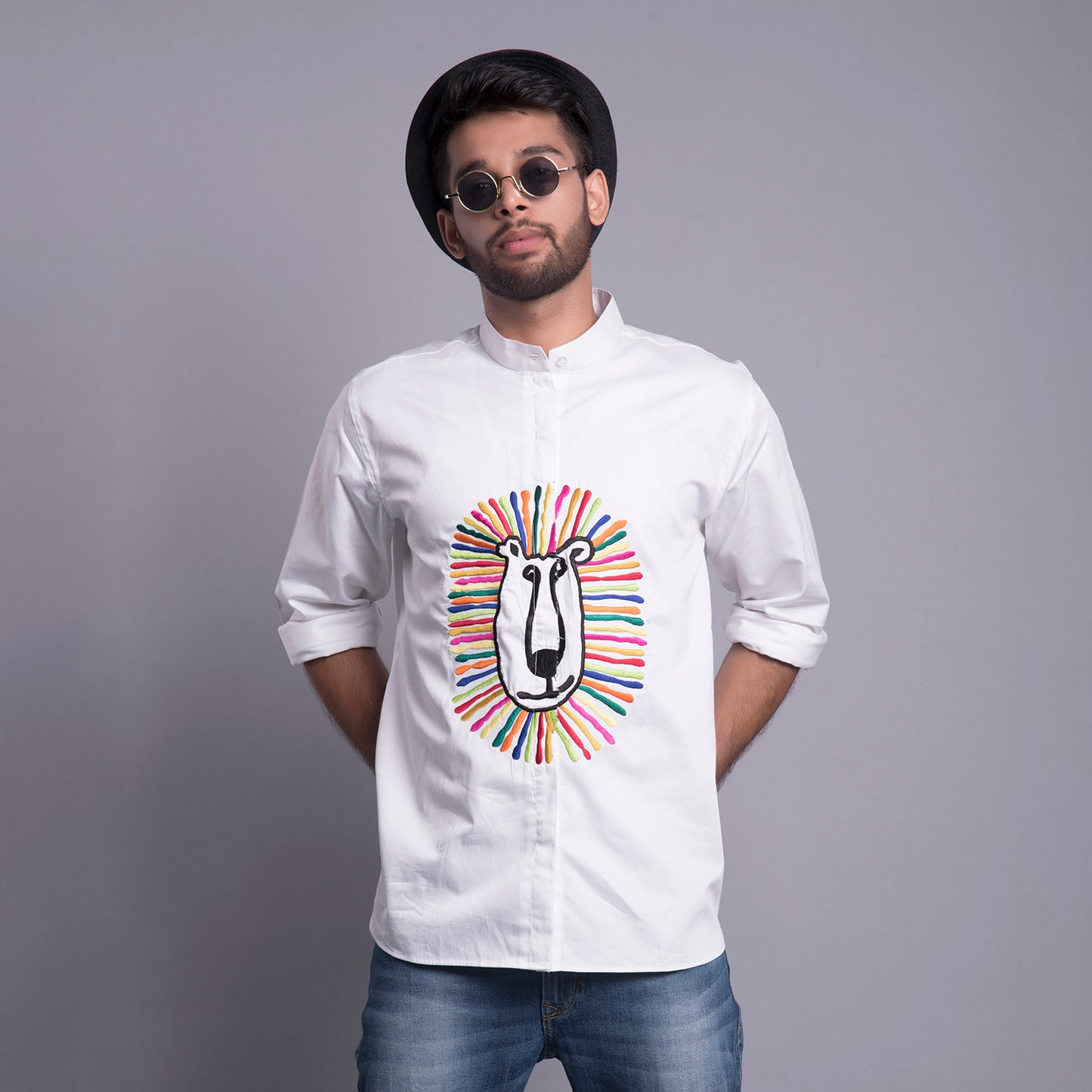 Colorful Embroidered Lion Shirt