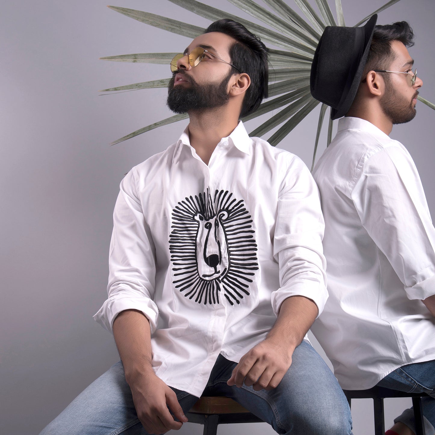 B/W Lion embroidered shirt