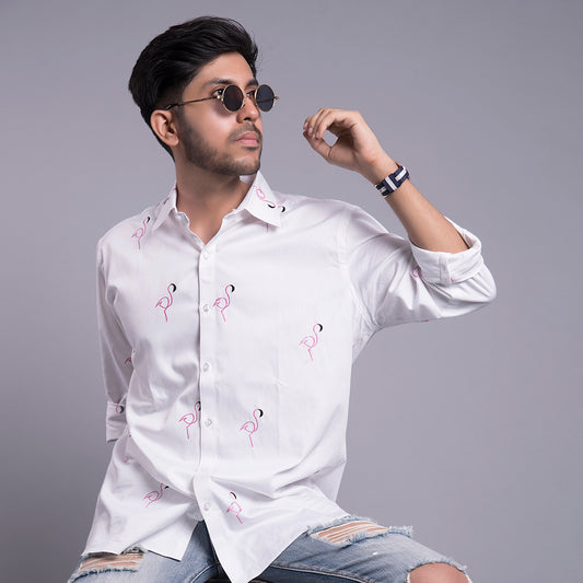 Embroidered flamingo shirt