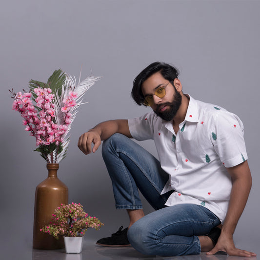 Tropical embroidered leaves Shirt