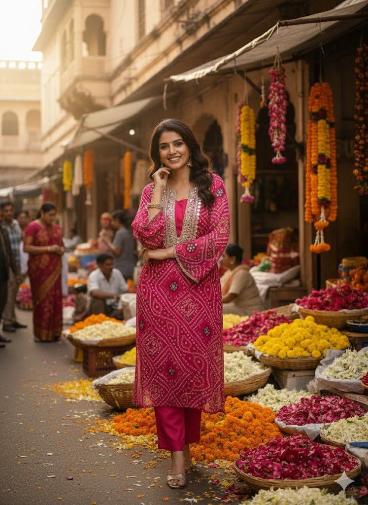 Blush Pink Bandhej Set(3pcs)