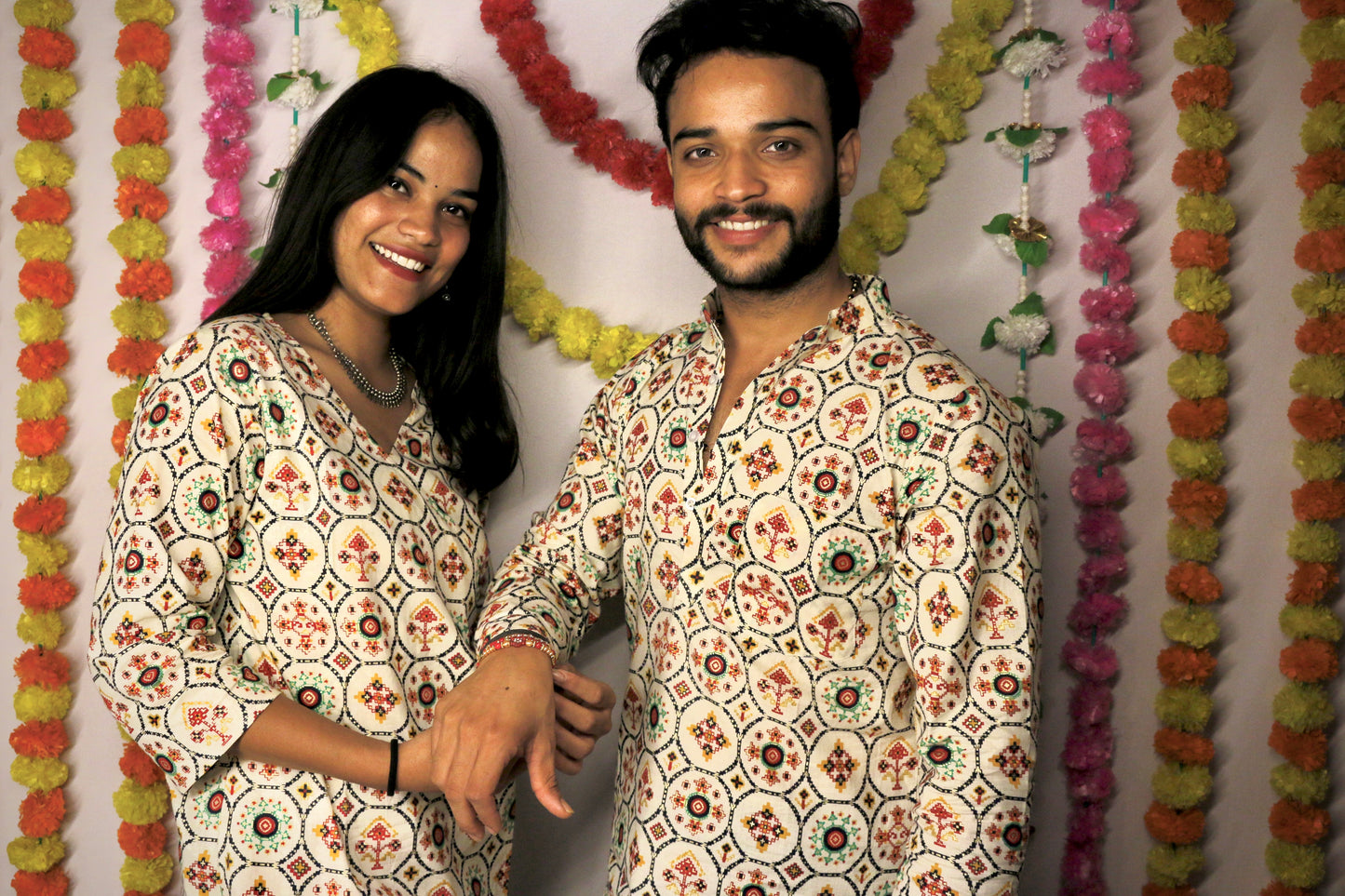 Cream printed angrakha