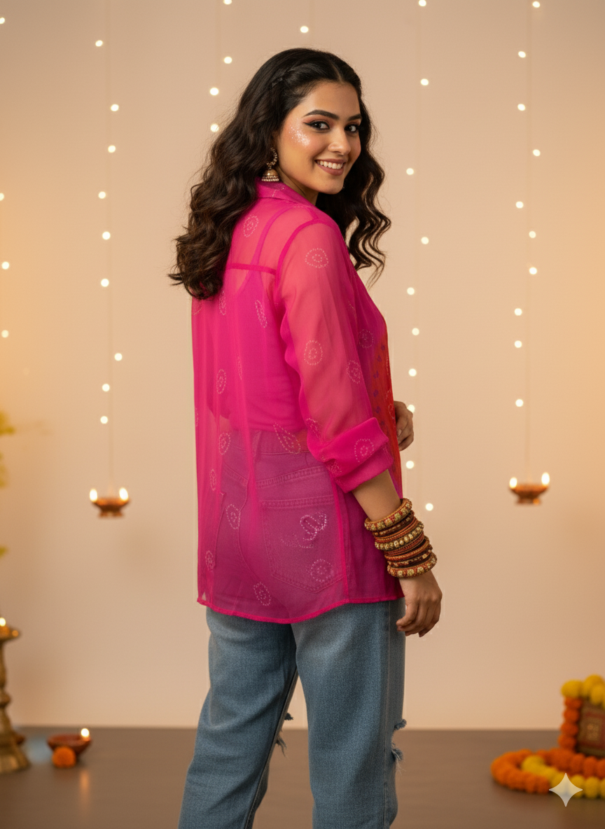 Pink & Orange Bahndhani Shirt