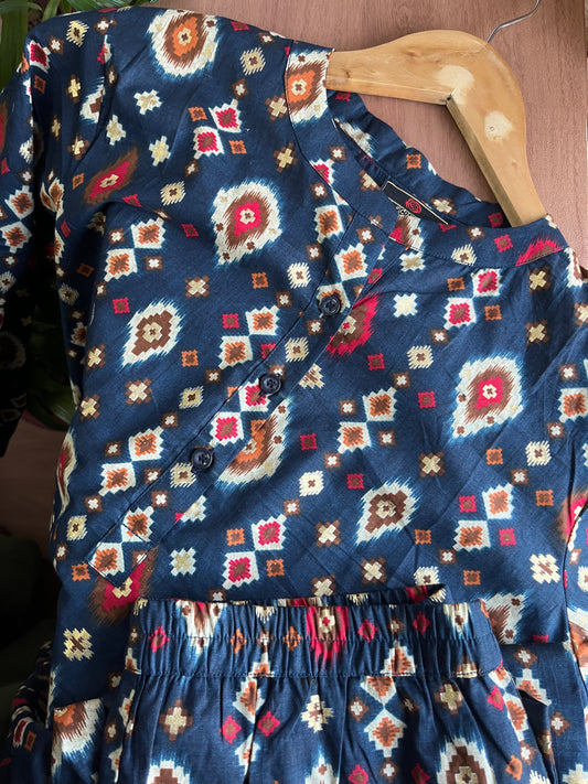 Blue Ikat cotton coord set