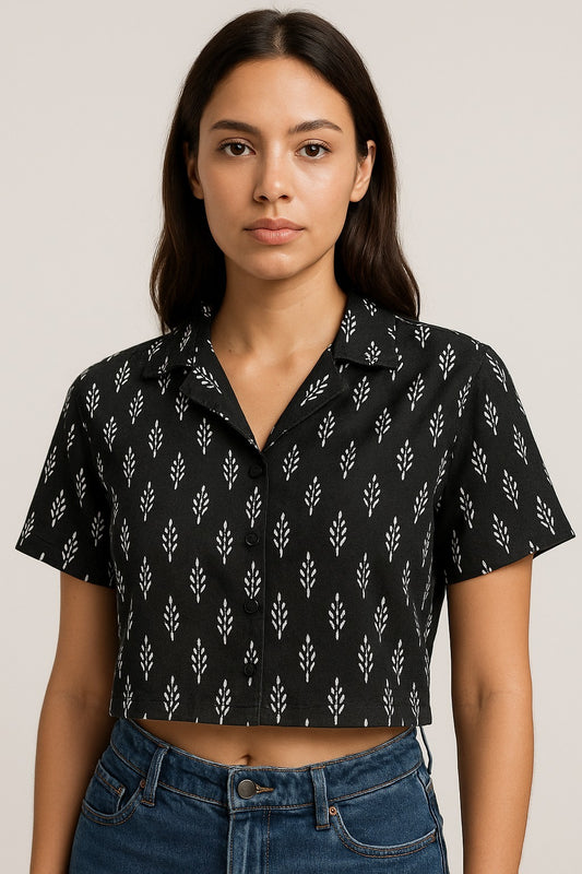 Black ikat crop shirt
