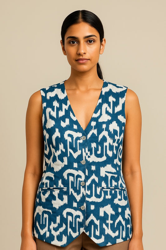 BLUE IKAT PRINTED VEST