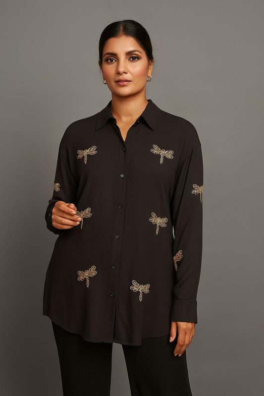 DRAGONFLY ZARI EMBROIDERED SHIRT