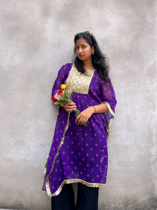 Purple Bandhani Kaftan