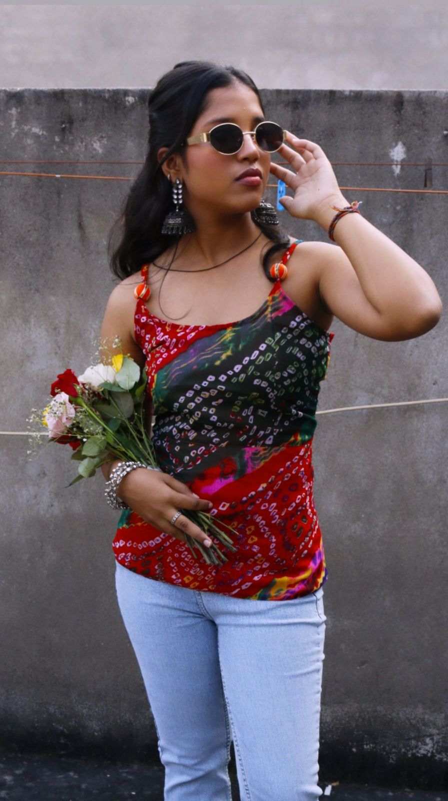 Red Bandhani Cami Top