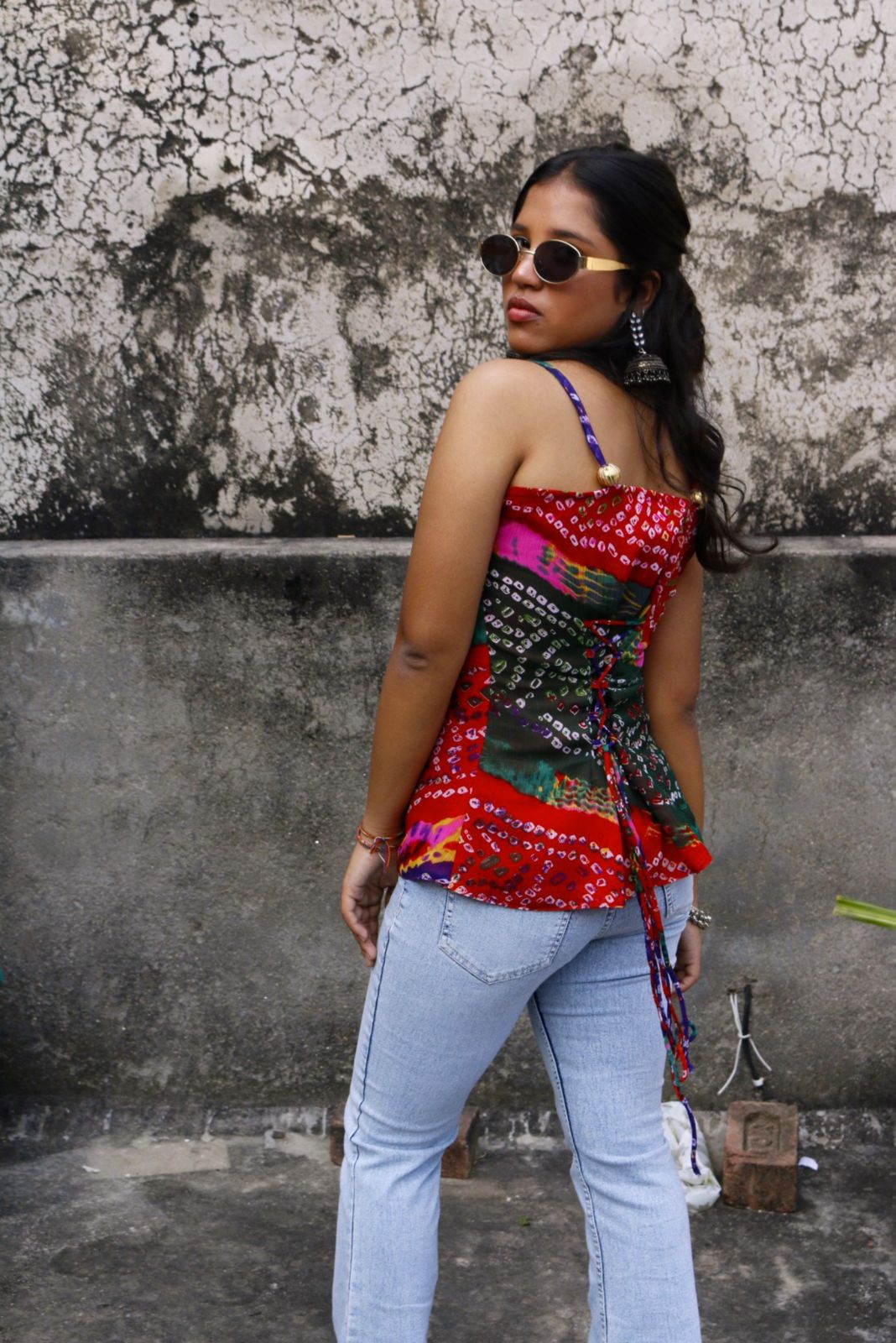 Red Bandhani Cami Top