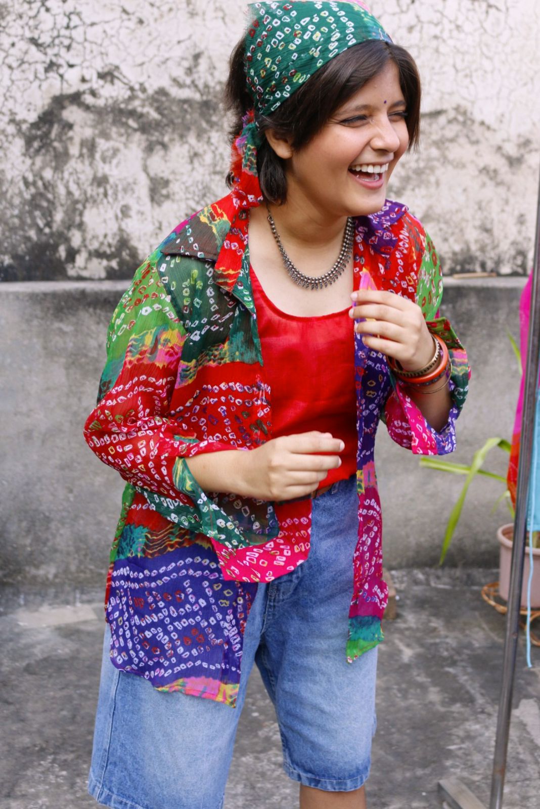 Multi color bandhani shirt